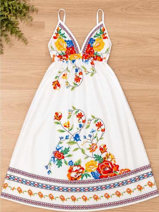 Unbranded Dresses & Skirts - White Floral Maxi Dress with V-Neck